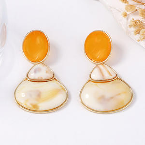 ต่างหูกระดุมเรซินโลหะผสมสไตล์ฝรั่งเศสย้อนยุคสำหรับผู้หญิง - Product Image 5