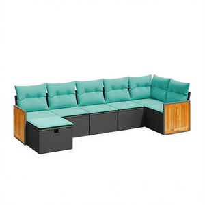 Set di divani da giardino in polyrattan nero da 7 pezzi con cuscini, mobili da giardino, posti a sedere all'aperto - Product Image 1