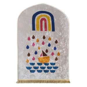 Tapis de prière en polyester jaune pour petits enfants musulmans Ramadan cadeau islamique avec techniques brodées et tuftées - Product Image 5