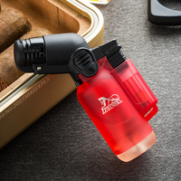Briquet à cigare miniature à flamme unique, coupe-vent, en plastique transparent