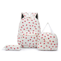 Nouveau sac à dos transfrontalier trois pièces pour filles en velours côtelé imprimé fraise, léger, durable, antivol, avec bretelles à coussin d'air