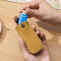 Sarung Pelindung USB Flash Drive Kulit Asli Kabel Data Mini/U Disk/U Shield Kantong Penyimpanan Gantungan Kunci Ringan Baja Tahan Karat