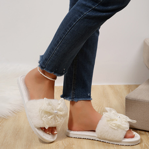 Nuove Ciabatte Donna Autunno 2026 con Punta Aperta, Comode, Fondo Piatto, Stile Peluche per Casa, Suola in Gomma, Tinta Unita con Fiocco - Product Image 4