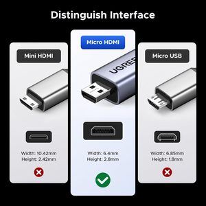 Adaptateur Micro HD-MI vers HD-MI UGREEN 8K60Hz, câble bidirectionnel Micro HD-MI 2.1 mâle-femelle 10K 4K240Hz HDR 3D Dolby VRR 48 Gbps - Product Image 6