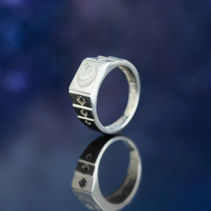 Moda hilal yıldız 925 ayar gümüş beyaz altın kaplama siyah zirkon signet yüzük erkekler için - Product Image 4