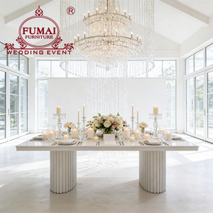 Venta al por mayor precio de fábrica de acero inoxidable Rectangular Mdf comedor Mesa nupcial Mesas de banquetes para eventos de boda para la venta - Product Image 1