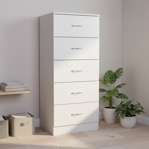 <span class=keywords><strong>Commode</strong></span> moderne portable à 5 tiroirs blanche <span class=keywords><strong>et</strong></span> noire avec poignée en métal inoxydable pour chambre à coucher ou salon - Product Image 3