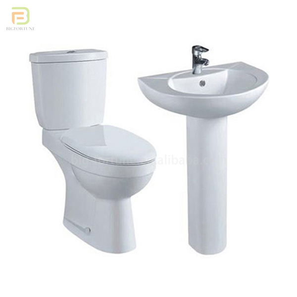 Hot Selling Populaire Custom Sanitair Badkamer Tweedelige Toiletpot Voetstuk Wastafel Keramische Wc Set