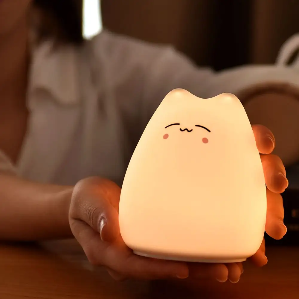 Animal Kids Led Baby Nachtlampje Batterij Ce Operated Mini Aangedreven Kleur Veranderende Kat Lamp Silica