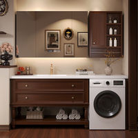 Meuble-lavabo et armoire de buanderie en chêne américain sur mesure, avec lavabo intégré, fabrication sur mesure
