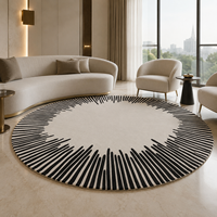 Tapis en laine naturelle de Nouvelle-Zélande à boucles, fait main, tufté, rayé noir et blanc, design minimaliste moderne haut de gamme, sur mesure