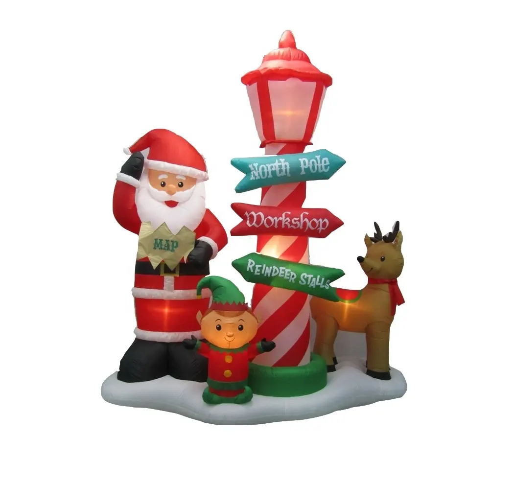Ourwarm Giáng Sinh Ổn Định Led Guidepost Blow Up Santa Claus Yard Trang Trí Tuần Lộc Elf Tùy Chỉnh Inflatable Ngọn Hải Đăng