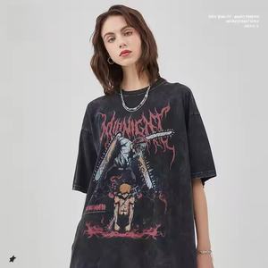 <span class=keywords><strong>Camiseta</strong></span> de manga corta para hombre 100% algodón copo de nieve frito agua lavada viejo irregular Anime impreso suelto estilo de calle de punto - Product Image 4