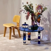 Table basse en cristal de luxe haut de gamme, moderne, ronde, avec plateau en verre transparent coloré, pour salon et villa