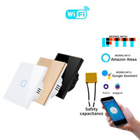 Interrupteur tactile intelligent WiFi UBARO 1Gang Tuya, sans fil neutre requis, panneau en verre trempé, compatible avec Alexa, Google Home, Alice