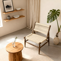 Chaise de jardin en corde Wabi Sabi, chaise de loisirs en bois de chêne, chaise simple moderne pour salon