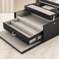 Boîte de rangement pour bijoux en cuir artisanal de luxe, organisateur portable multi-couches, étui en papier pour bagues, boucles d'oreilles, colliers, emballage cadeau