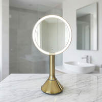 Miroir de salle de bain ZIHAN en acier inoxydable argenté 9'' à hauteur réglable, moderne, avec 3 LED HD, alimenté par batterie, finition dorée brossée