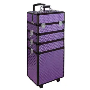 4 in 1 Aluminum Professional Makeup Trolley Vanity Case for Artists Beautician Extra Large Travel Jewellery Box Train Case