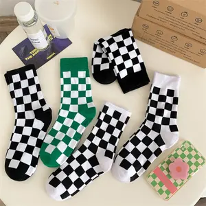 Manufacture Customized Double Needle Socks Solid Color Leisure Business Gym Dress Grid Plaid Sublimation Sports Socks