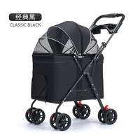 Poussette classique noire pour animaux de compagnie avec 4 roues, maille respirante, pliable, pour chiens