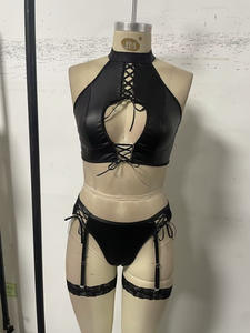 B30654女性セクシーな2ピースセット包帯ブラパンティーストリッパー衣装ナイトクラブPU下着ランジェリー - Product Image 4