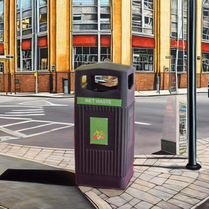 <b>Square</b> Fiberglass Garbage <b>Bin</b> with Lid Weather Resistant Waste Container for Outdoor Public Use - Product Image 2