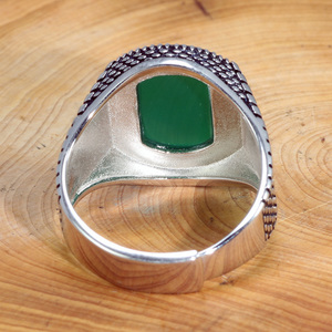 Natural Agate Red and Green <strong>Stone</strong> 925 Sterling Silver <strong>Men</strong> Turkish Rings in Stock - Product Image 4