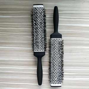 이발사 새로운 디자인 정전기 방지 이발사 컬링 회전 긴 배럴 사각형 헤어 스타일링 브러시 긴 나무 손잡이 - Product Image 1