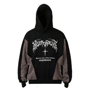 Felpa Oversize Spessa da 300g, in Misto Polycotton, con Stampa di Bande Metalliche Gotiche e Dettaglio a Croce, per Autunno Inverno - Product Image 2