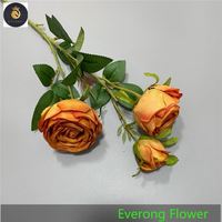 EV 964 Venta Directa princesa artificial Rosa 3 tenedores seda mostaza amarillo Rosa flor boda centro de mesa flor