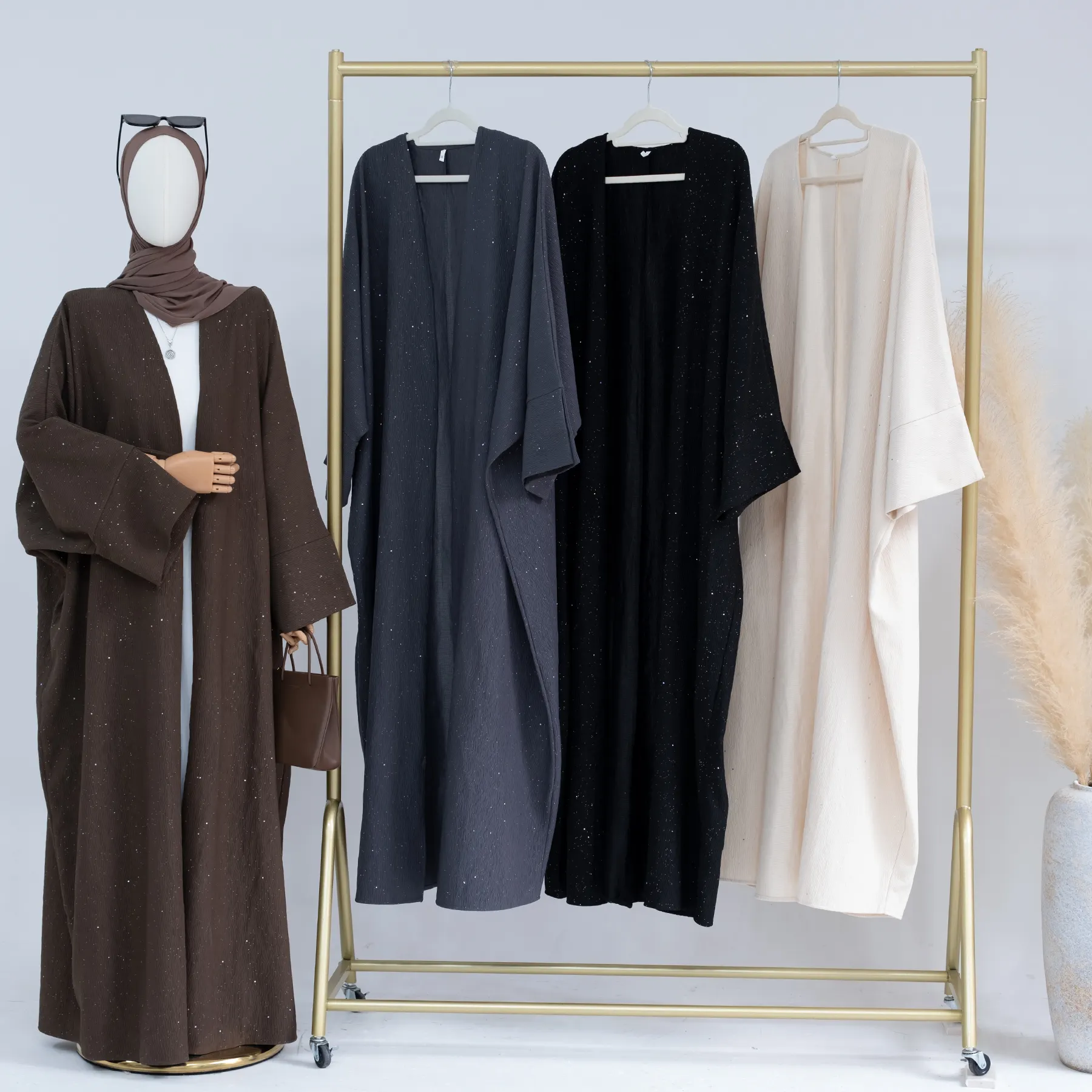 2023 Loriya Novo Outono Inverno Dubai Abaya Designs Roupas Islâmicas Mulheres Muçulmanas Abaya Grosso Poliéster Cardigan Abayas