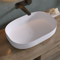 Lavabo de salle de bain ovale de luxe en acrylique composite, grand modèle, à poser sur comptoir