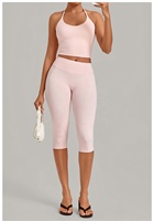 Ensemble deux pièces Halter Capri pour femme, dos ouvert, coussinets amovibles, haut court, taille haute élastique, tenue de randonnée