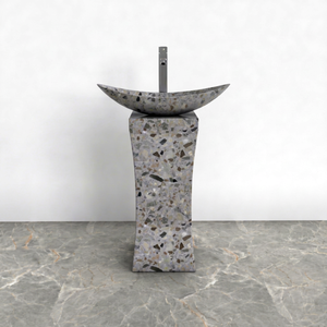 อ่างล้างหน้าแบบตั้งพื้น RICO GLOBAL รุ่น Pedestal Vessel Sink ดีไซน์มินิมอล ผลิตจากหินขัดเงา Terrazzo - Product Image 1