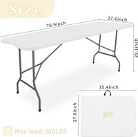 Table de camping légère de 6 pieds, pliable, rectangulaire, pour l'extérieur, avec pieds en acier, pliable en deux, avec poignée de transport