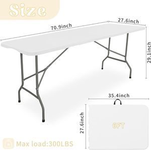 Mesa de Camping Ligera de 6 Pies, Plegable, Portátil, Rectangular, para Exteriores, con Patas de Acero, Plegable por la Mitad, con Asa de Transporte - Product Image 2
