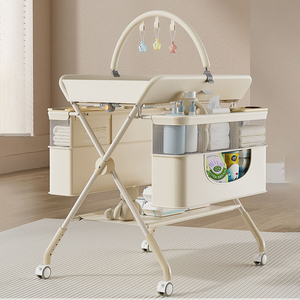 Estación de Cuidado para Bebés Portátil <span class=keywords><strong>con</strong></span> <span class=keywords><strong>Ruedas</strong></span>, Cesta de Almacenamiento Grande, <span class=keywords><strong>Bañera</strong></span>, Estante para Baño, Cambiador de Pañales para Recién Nacidos - Product Image 5