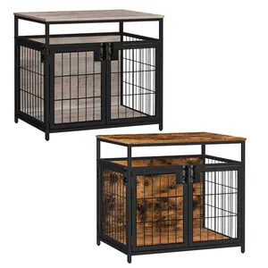 Wholesale Wooden Dog Crate Furniture Dog Kennels With 3 Doors Indoor Decorative Mesh Pet Crate End Table For Large/Medium/Small