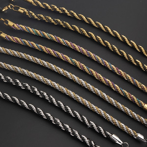 Pulsera de Cadena Trenzada de Acero Inoxidable de 5 mm de Ancho, Joyería Hip Hop Unisex, Acero de Titanio, Diseño de Bloques de Color en Oro de 18K - Product Image 1