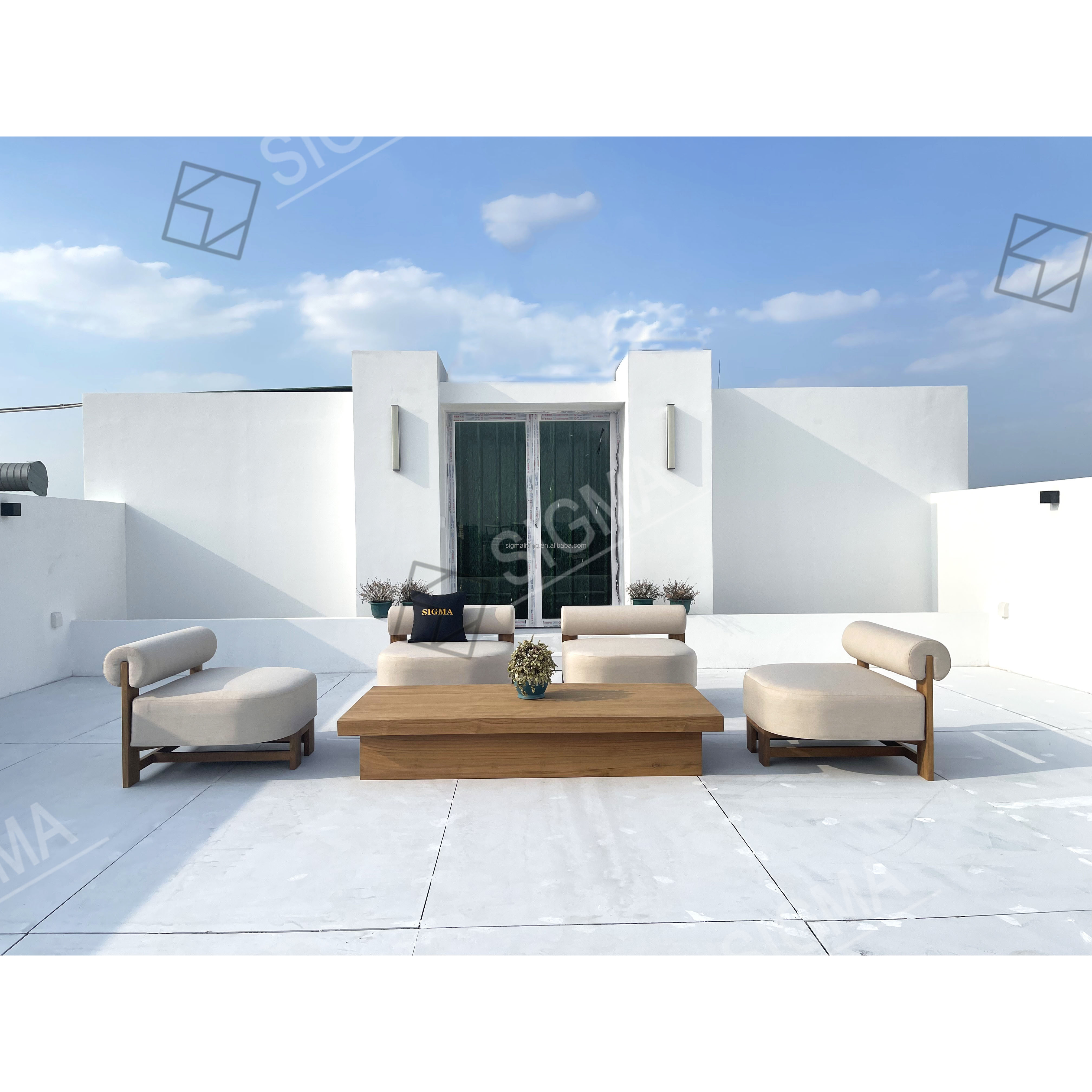 All Weather Outdoor Furniture Garden Lounge Set Water-resistant Patio Sofa Solid Teak Wood Sofa Set