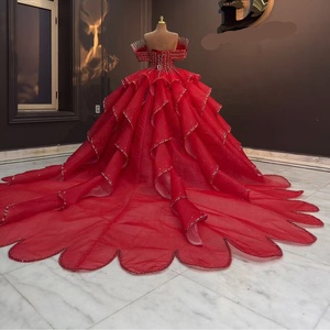 Abito da ballo rosso <span class=keywords><strong>abiti</strong></span> da sposa 2026 con perline e perle in pizzo <span class=keywords><strong>abiti</strong></span> da sposa di grandi dimensioni spazza treno Vestidos De Novia formato personalizzato - Product Image 6