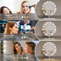 Miroir de maquillage intelligent à capteur tactile rond avec 12 ampoules LED dimmables, écran LED et cadre métallique personnalisé