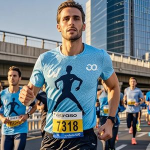 เสื้อยืดผ้าฝ้าย100% พิมพ์ลายซับลิเมชันสำหรับวิ่งมาราธอนแบบแห้งเร็ว - Product Image 3