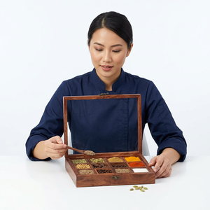 Wooden <b>Spice</b> Box with Compartmentalized <b>Trays</b> for Herbs and <b>Spices</b> Traditional Carved Design - Product Image 1
