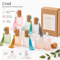 Flacon de parfum vide rechargeable 11 ml en verre dépoli coloré avec bouchon en bois et applicateur à bille, idéal pour huiles essentielles – Offre Spéciale