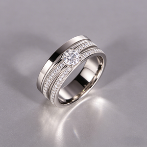 LINNA 0,4 CTW 925 Sterling Silber Platinbeschichtet Brillantschliff Moissanit Doppelreihiger Pavé Herren Damen Verlobungs- und Ehering - Product Image 4