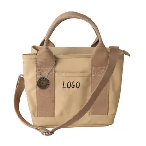 Borsa Tote a soffietto con accento bicolore ecologico con LOGO personalizzato borsa Tote in tela da donna delicata con tasca e cerniera