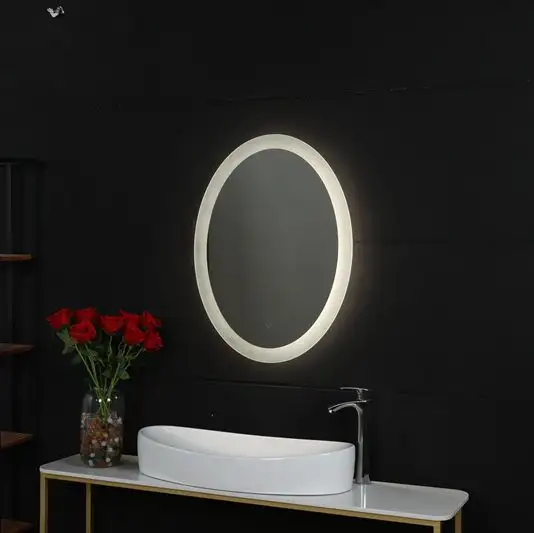 البيضاوي نمط الصمام ديكور أنيق التصميم صالون الخلفية مرآة حائط مع المحيطي الإضاءة