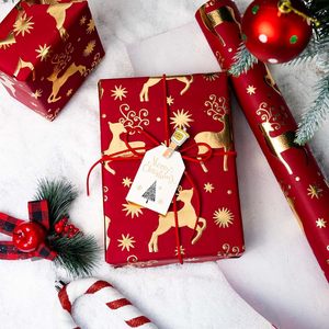 Christmas <b>Wrapping</b> <b>Paper</b> Red Gold Reindeer Design 17 In X 32.8 Ft Gift Craft Recyclable Single Side Coating - Product Image 2